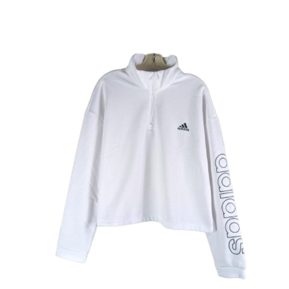 Adidas Sweater Womens White Crop Top Pullover Fleece Sweatshirt Sz.2XL - Picture 7 of 16